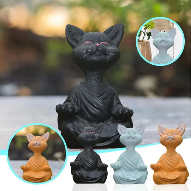명상 고양이 조각 정원 장식 수지 요가 앉아 선 고양이 - Home Decor Za 리뷰 및 가격