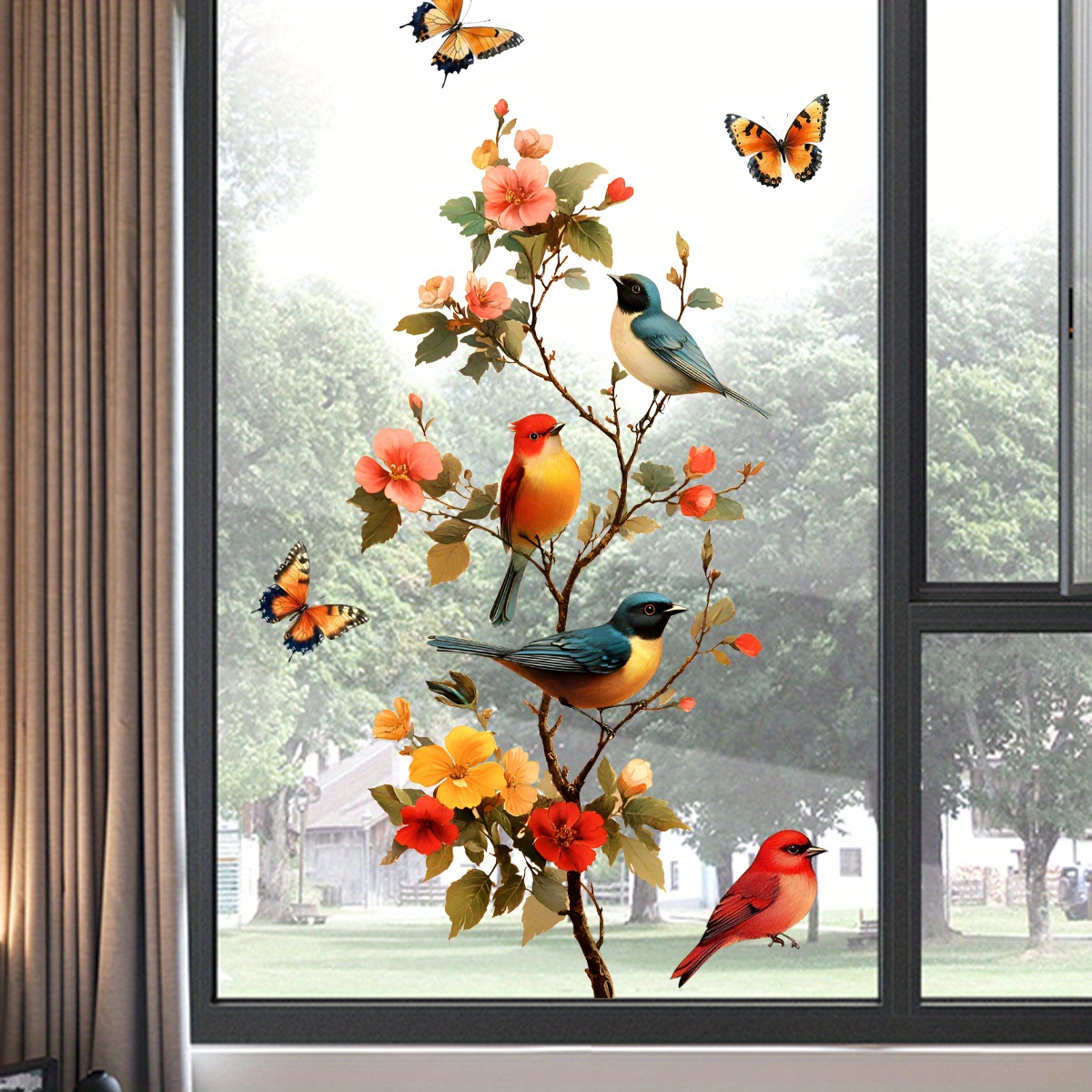 1개의 목가적 꽃과 새 창문 스티커, 나비 꽃 장식 스 - Home Decor Window Blinds 리뷰 및 가격