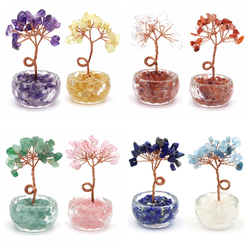 천연 원석 크리스탈 행운의 나무 자갈돌 받침대 차크라  - Home Decor Glass 리뷰 및 가격