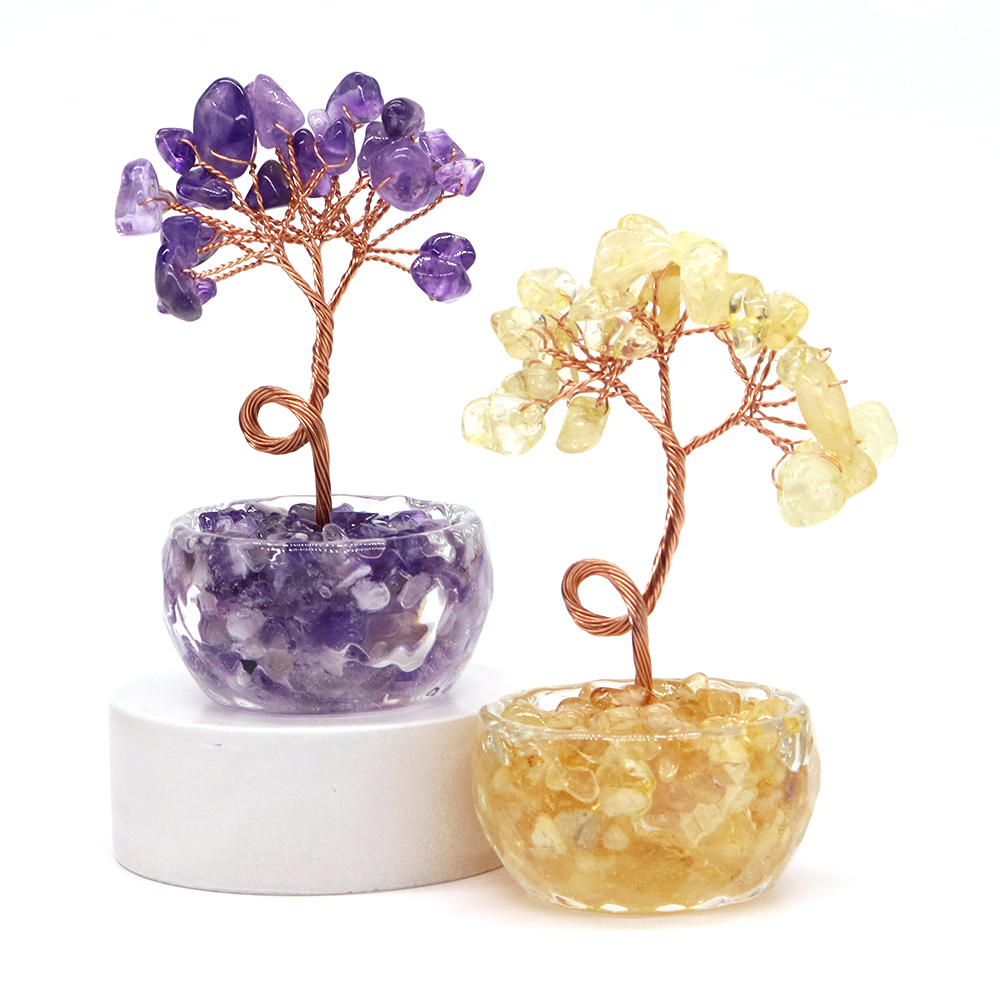천연 원석 크리스탈 행운의 나무 자갈돌 받침대 차크라  - Home Decor Glass 리뷰 및 가격