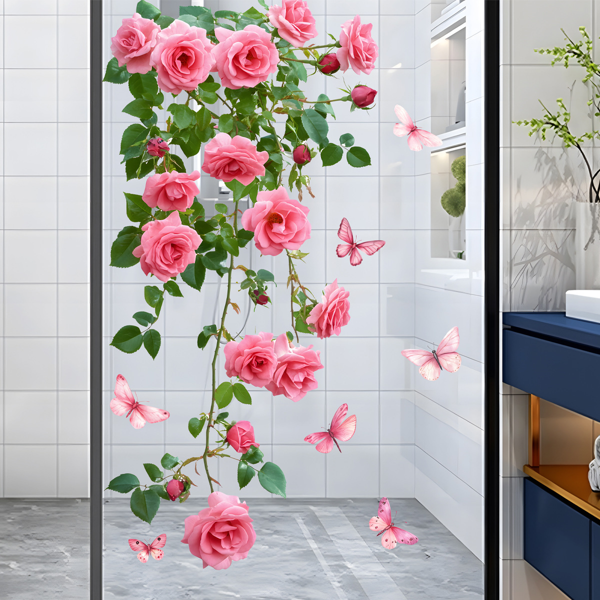 1PC 꽃 덩굴 창 데칼 핑크 장미와 나비 디자인 욕실 - Home Decor Window Blinds 리뷰 및 가격